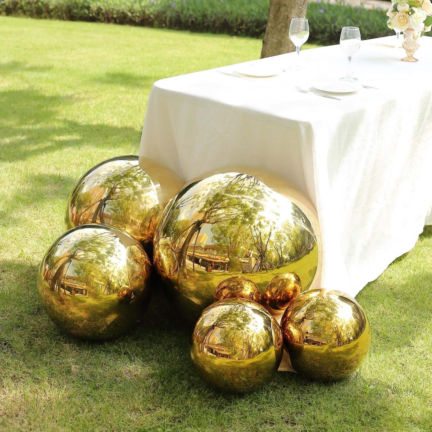 Gazing Globe Mirror Ball Reflective Hollow Stainless Steel Gold Sphere - Decorative Garden Display Ornament 22"