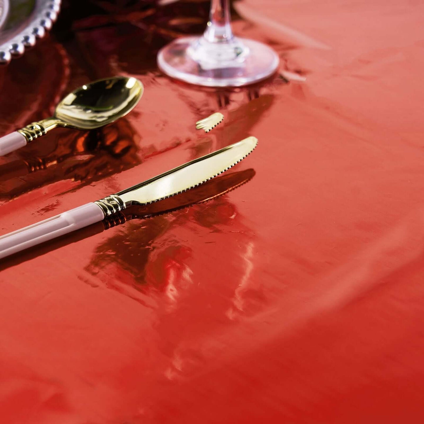 Metallic Foil Tablecloth Rectangle Red - Decorative Disposable Table Cover 40"x90"