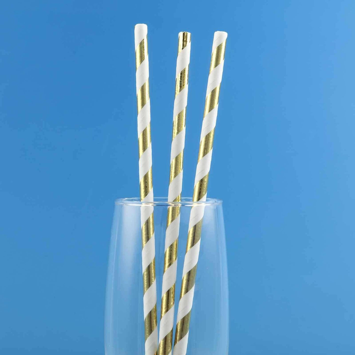 25-Pack Paper Straws White/Gold Striped - Stylish Disposable Straws for Drinks 8"
