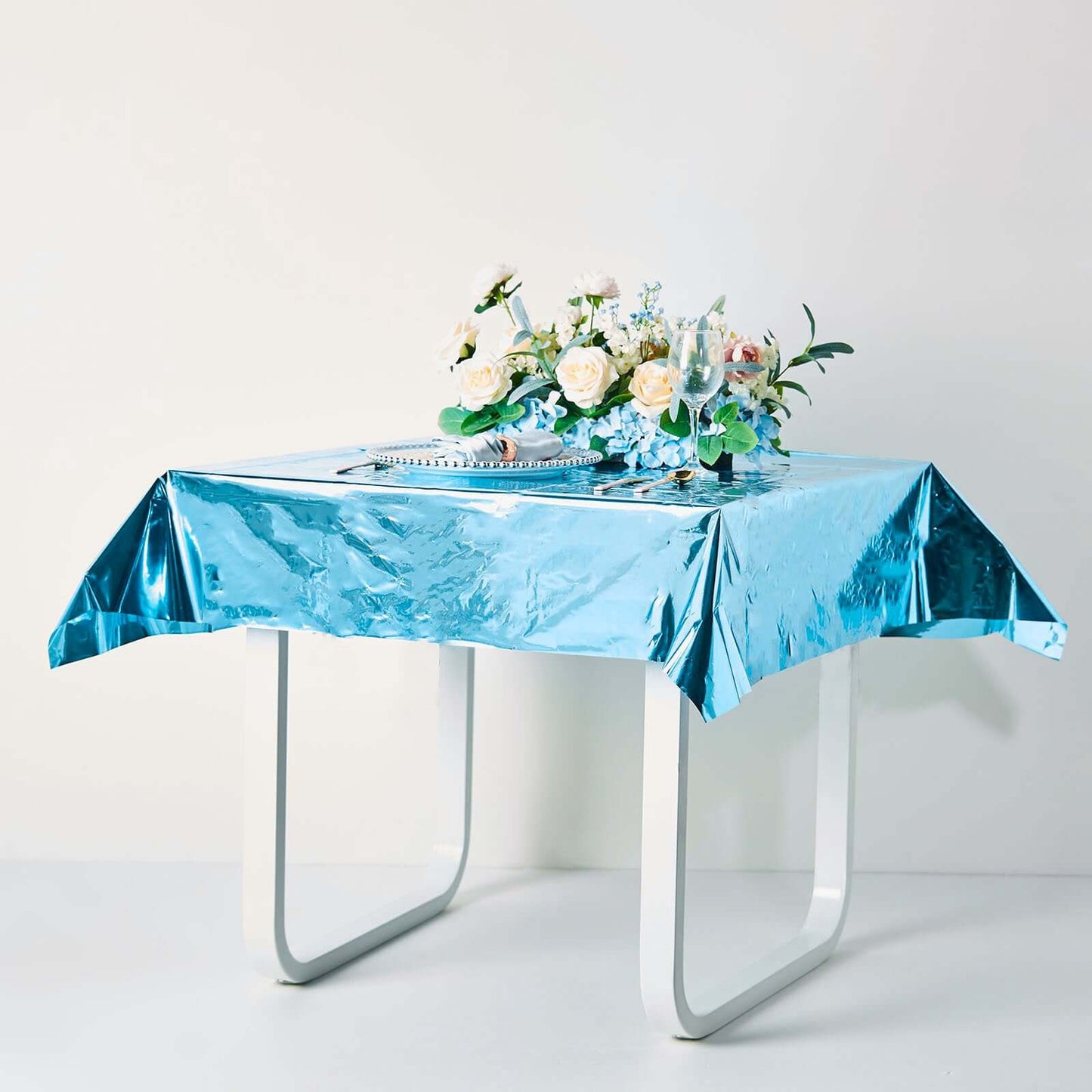 Metallic Foil Tablecloth Square Turquoise - Stylish Disposable Party Cover 50"x50"