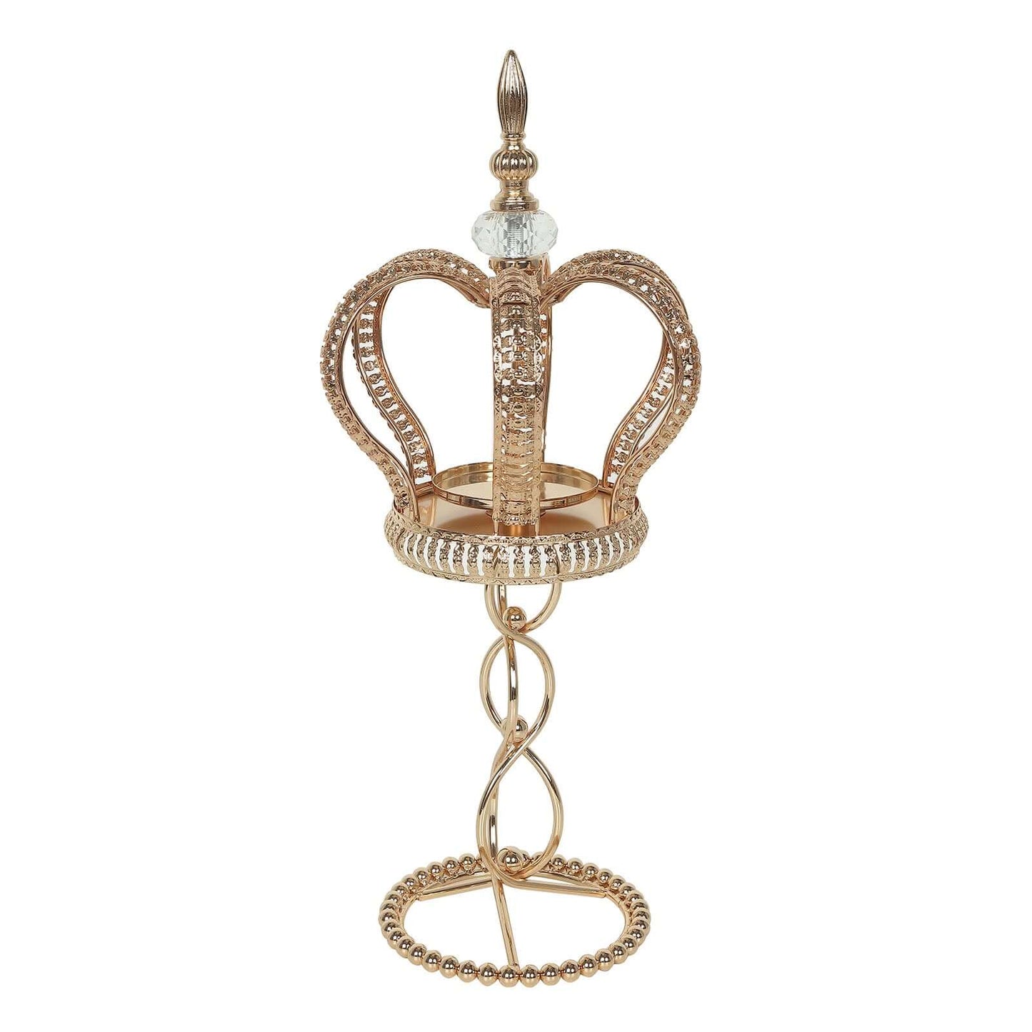 Metal Crown Spiral Pillar Candle Holder Stand Gold - Jeweled Votive Candle Centerpiece 18"