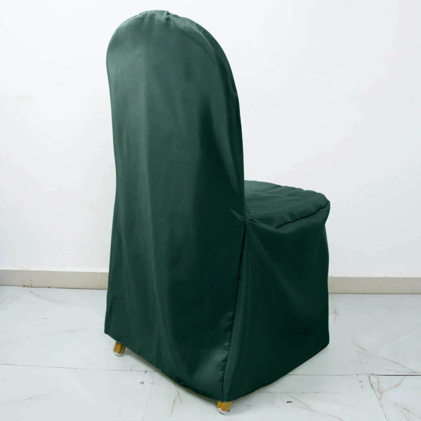 10 Pack Polyester Chair Cover for Banquet Chairs Hunter Emerald Green - Stain-Resistant Reusable Slip-On Slipcover