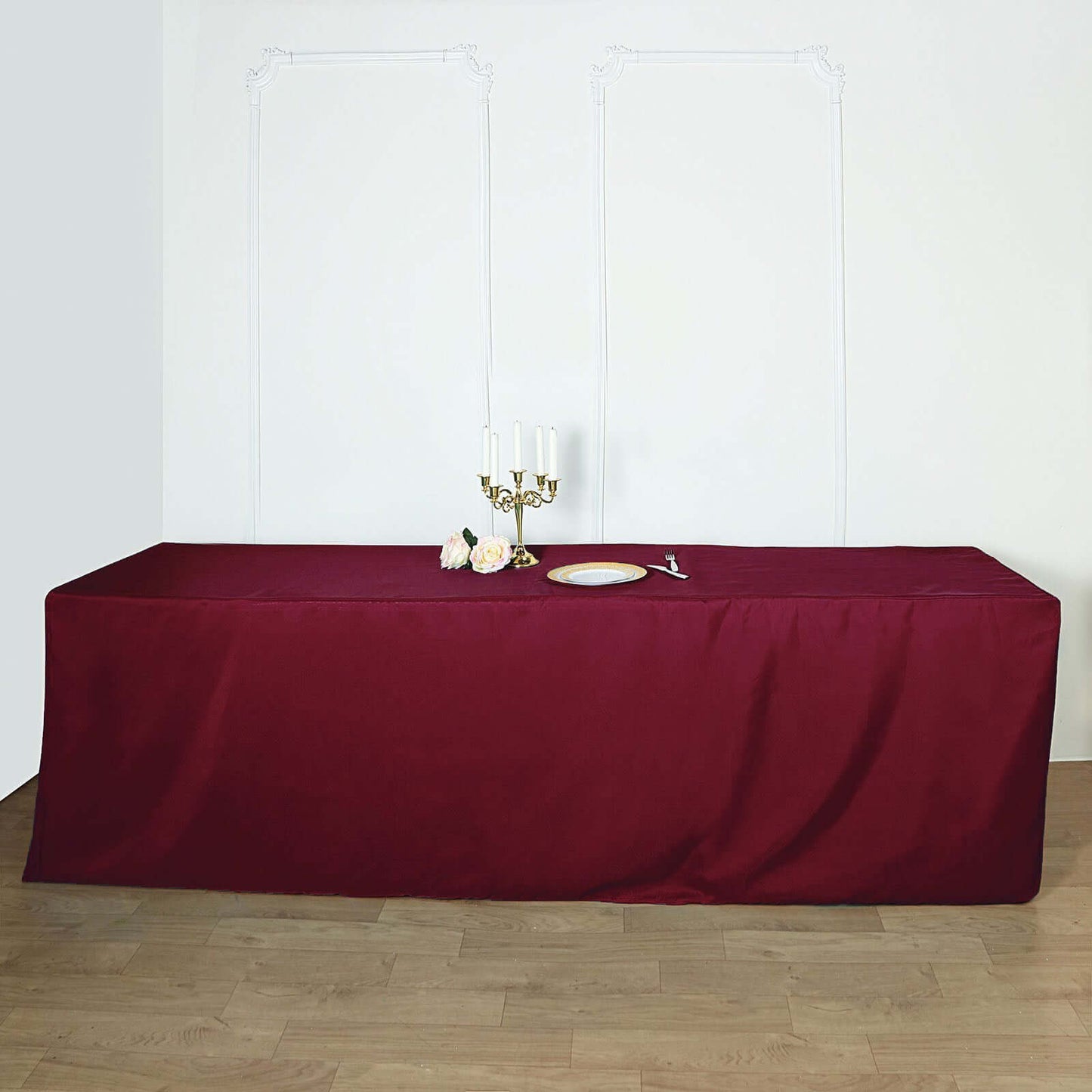 Fitted Polyester 96"x30" Rectangle Tablecloth Burgundy - Durable and Easy to Maintain Table Cover