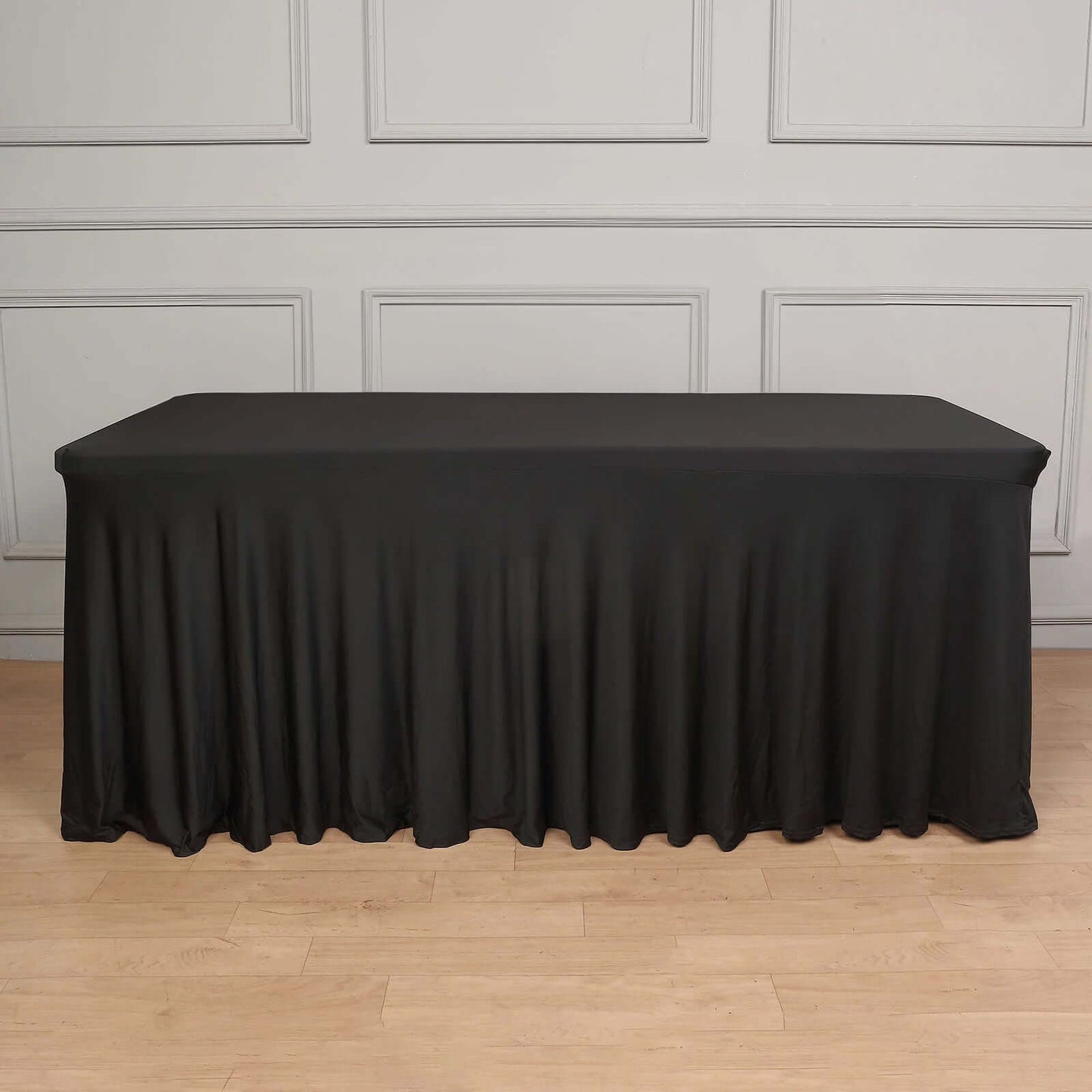 Spandex Rectangle 72"x30" Table Skirt Black with Wavy Skirt-Like Effect Table Cover