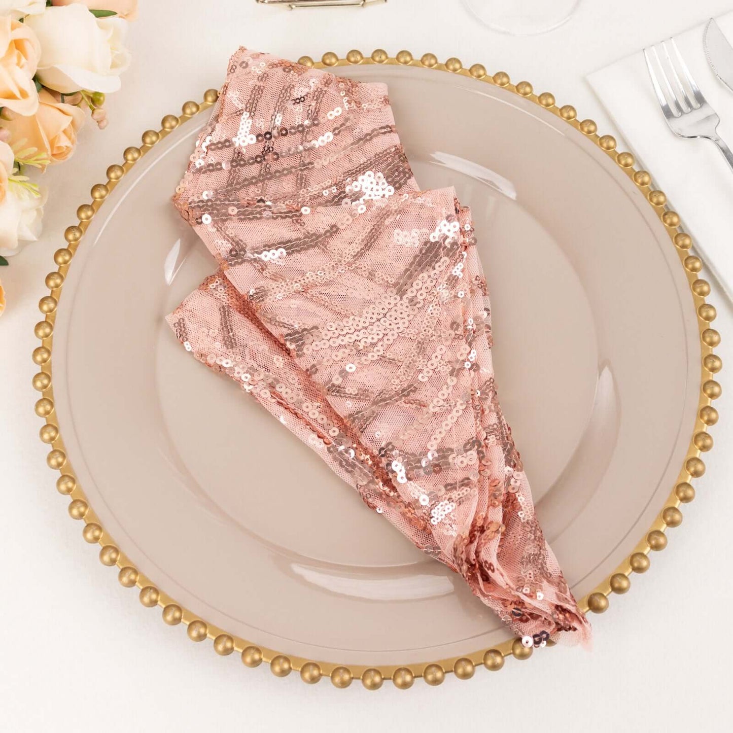 Sequin Mesh 20"x20" Napkin Blush - Wave Embroidered Reusable Napkin
