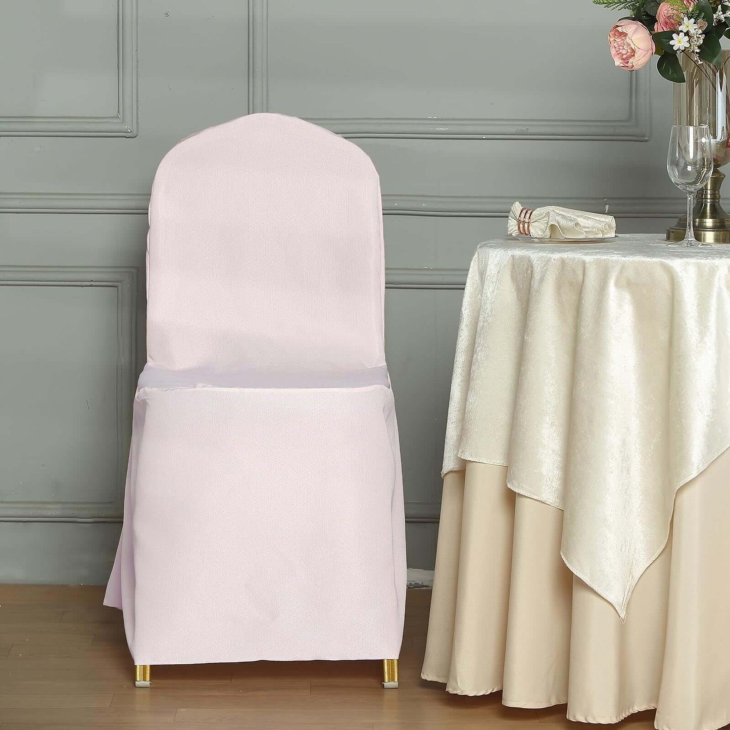 Polyester Slip On Banquet Chair Covers Blush - Stain-Resistant Reusable Durable Fabric