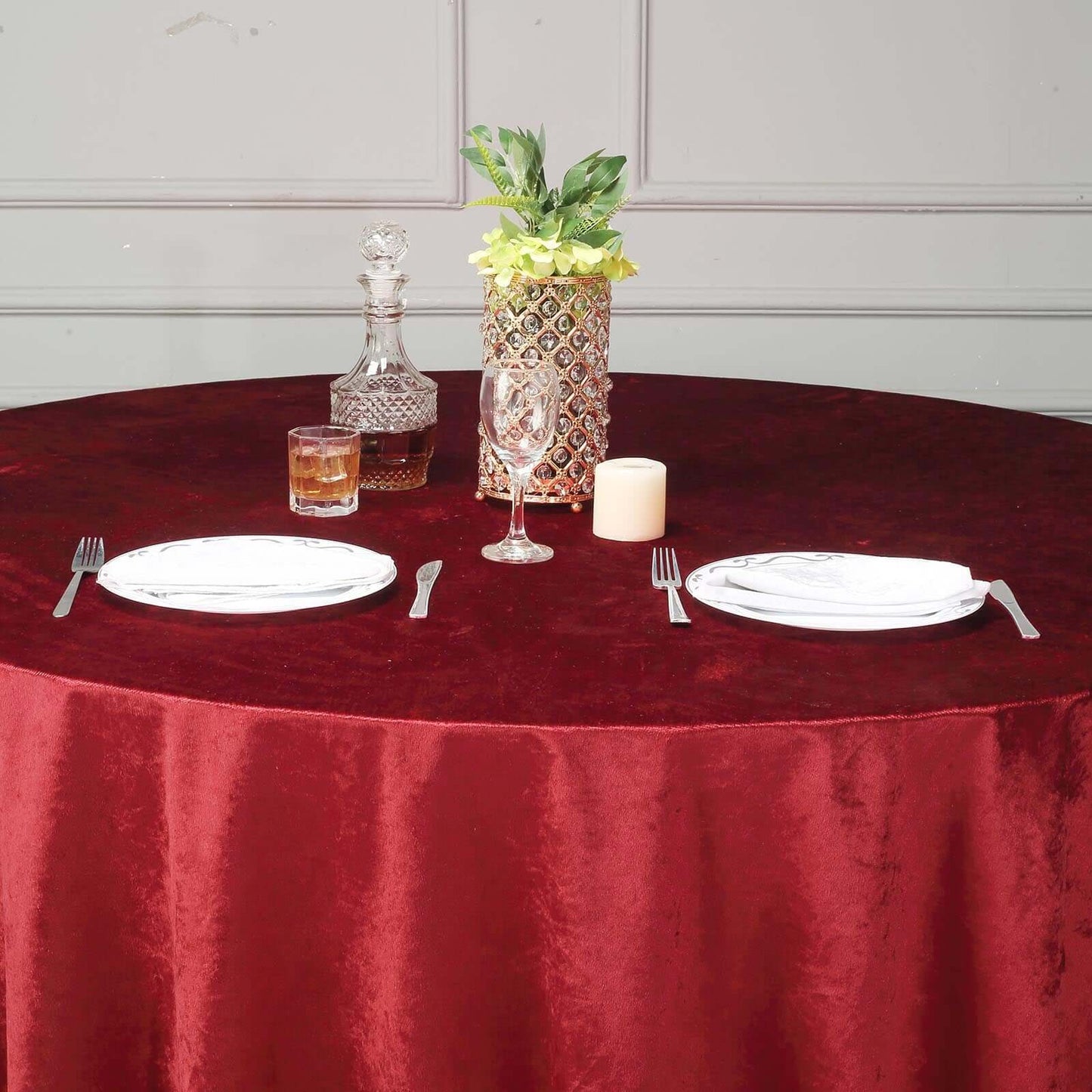Premium Velvet 120" Round Tablecloth Burgundy - Reusable Soft & Seamless Table Cover