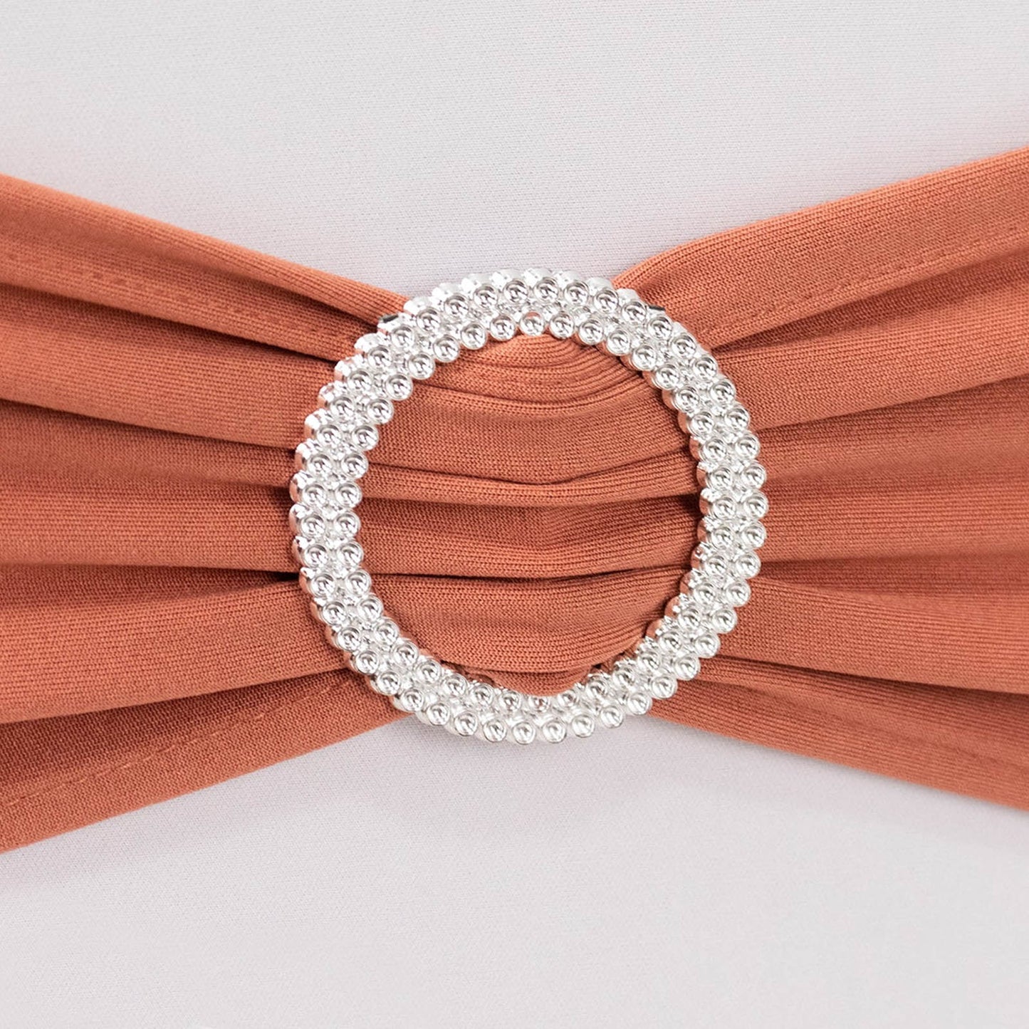 5 Pack Stretch Spandex Chair Sashes Terracotta (Rust) - Reusable Chair Bands with Silver Diamond Ring Slide Buckle 5"x14"