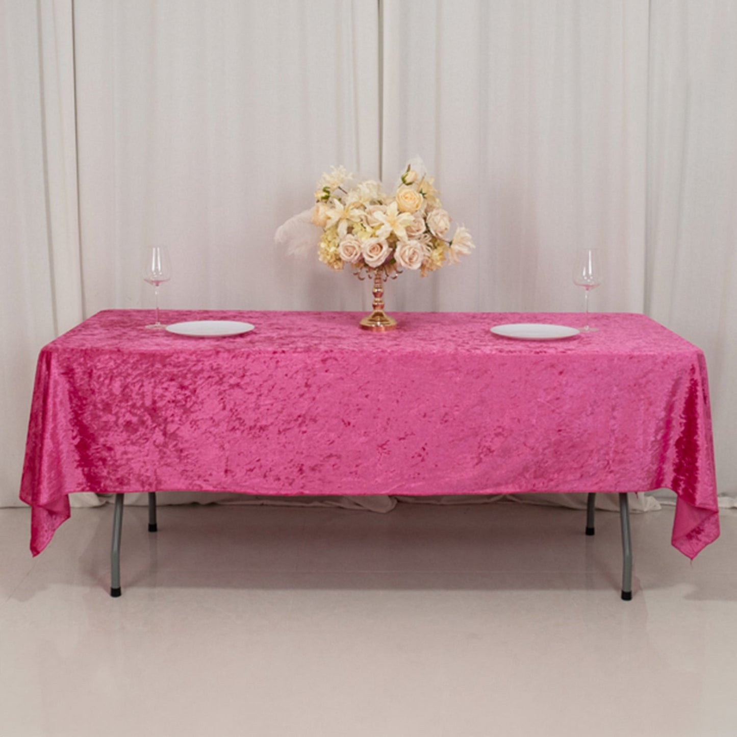 Premium Crushed Velvet 60"x102" Rectangle Tablecloth Fuchsia - Reusable Soft Table Cover