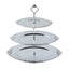 3-Tier Plastic Round Cupcake Stand Metallic Silver with Baroque Rim & Top Handle 13"