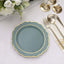 10-Pack Plastic 8" Round Dessert Plates in Dusty Blue with Gold Scalloped Rim - Disposable Appetizer/Salad Plates