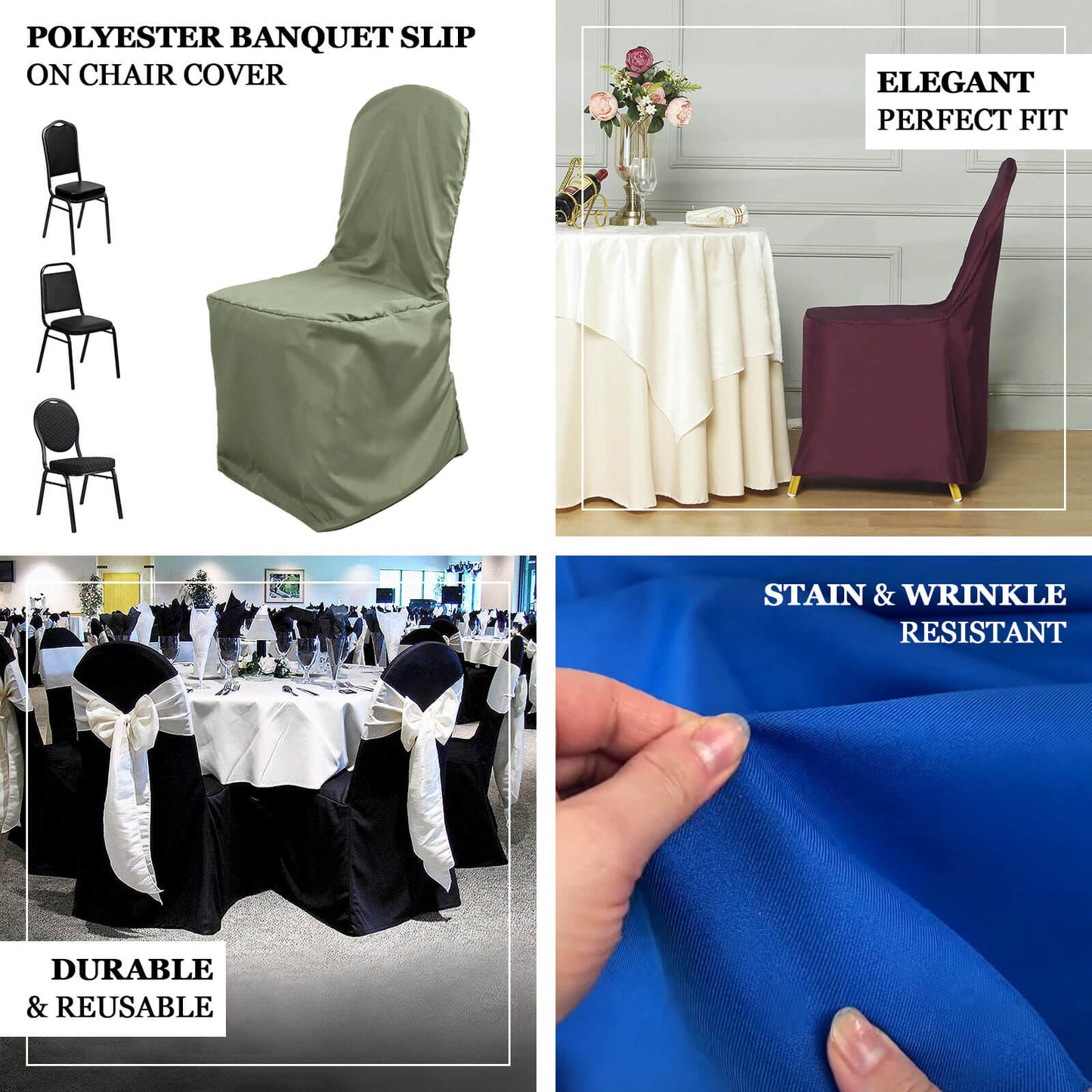 Polyester Slip On Banquet Chair Covers Dusty Rose - Stain-Resistant Reusable Durable Fabric