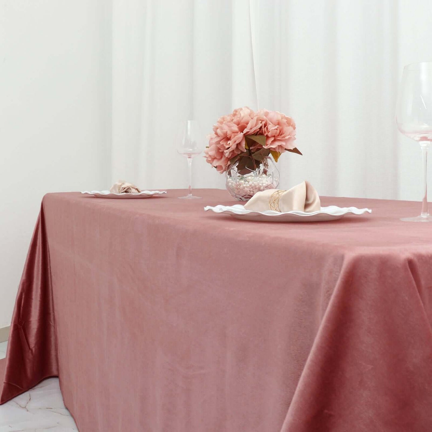 Premium Velvet 90"x132" Rectangle Tablecloth Dusty Rose - Reusable Soft & Seamless Table Cover
