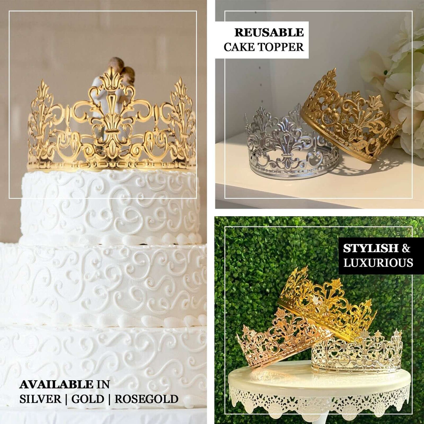 Metal Princess Crown Cake Topper Gold - Exquisite Cake Centerpiece Decor for QuinceaÃ±eras Bridal Showers & Fairytale-Themed Events 2"