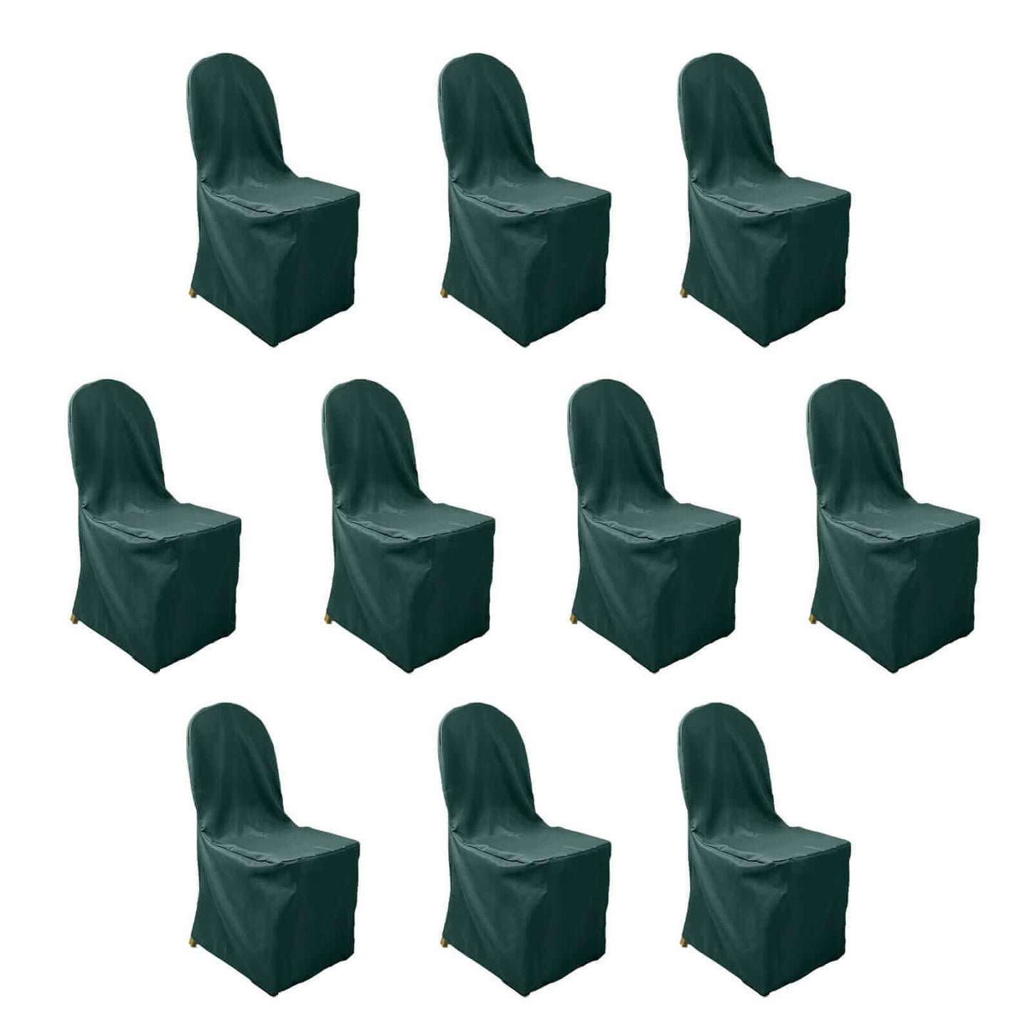 10 Pack Polyester Chair Cover for Banquet Chairs Hunter Emerald Green - Stain-Resistant Reusable Slip-On Slipcover
