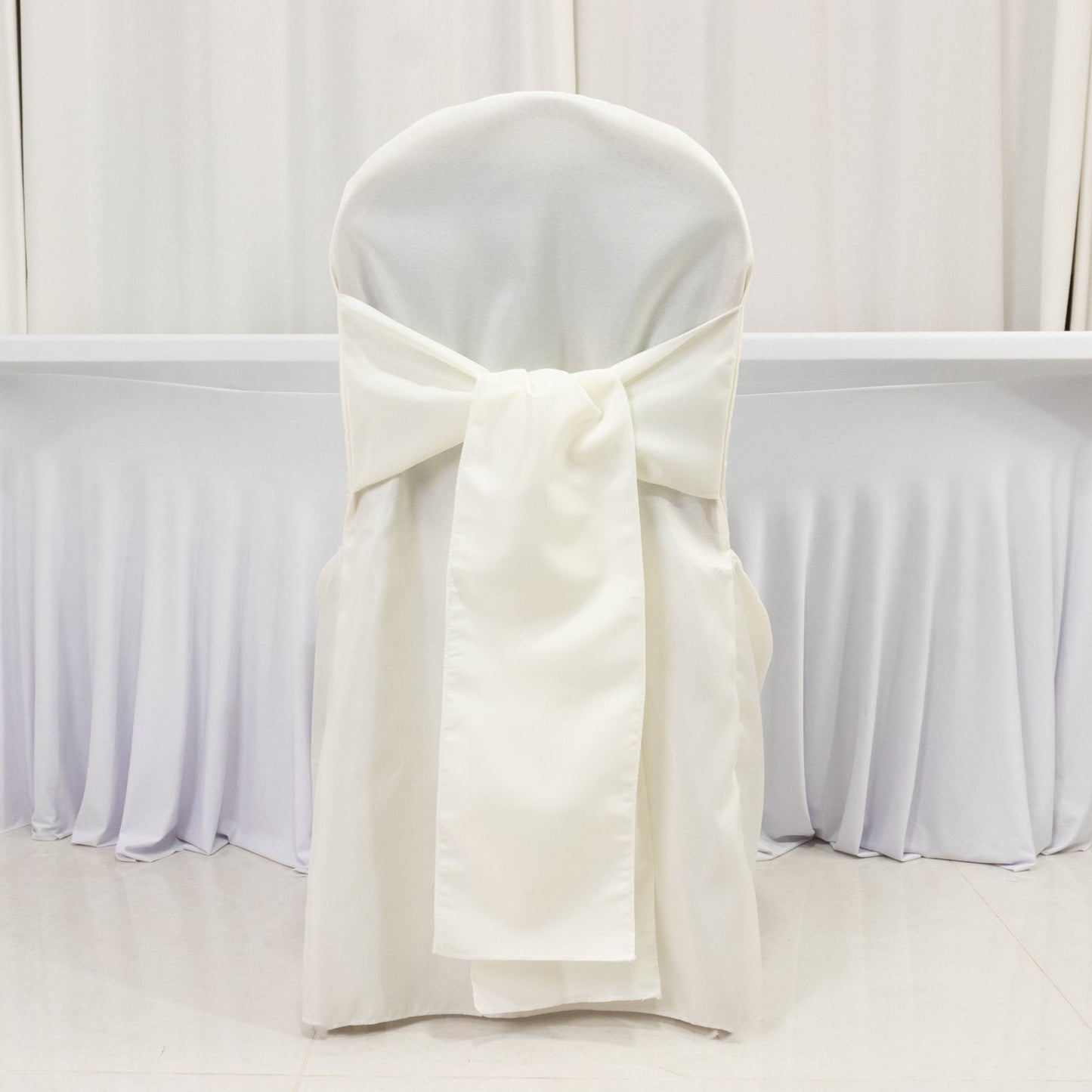 10-Pack Polyester Slip-On Banquet Chair Covers with Attached Sashes â€“ Ivory Reusable Stain-Resistant Covers for Wedding & Event Decor