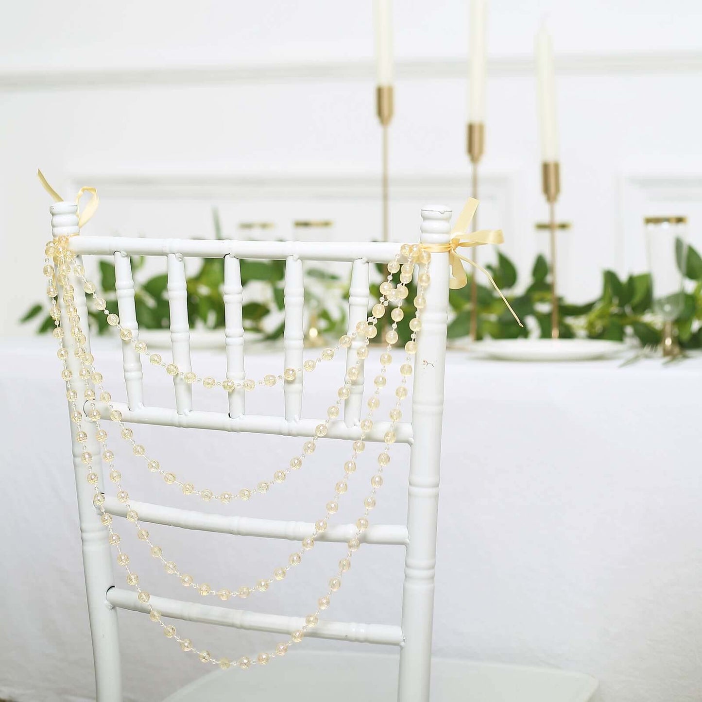 Faux Pearl Beaded 16" Chair Back Garland Sash Amber Gatsby-Inspired Style - Pre-Tied Chic Wedding Decor for Chiavari Chairs