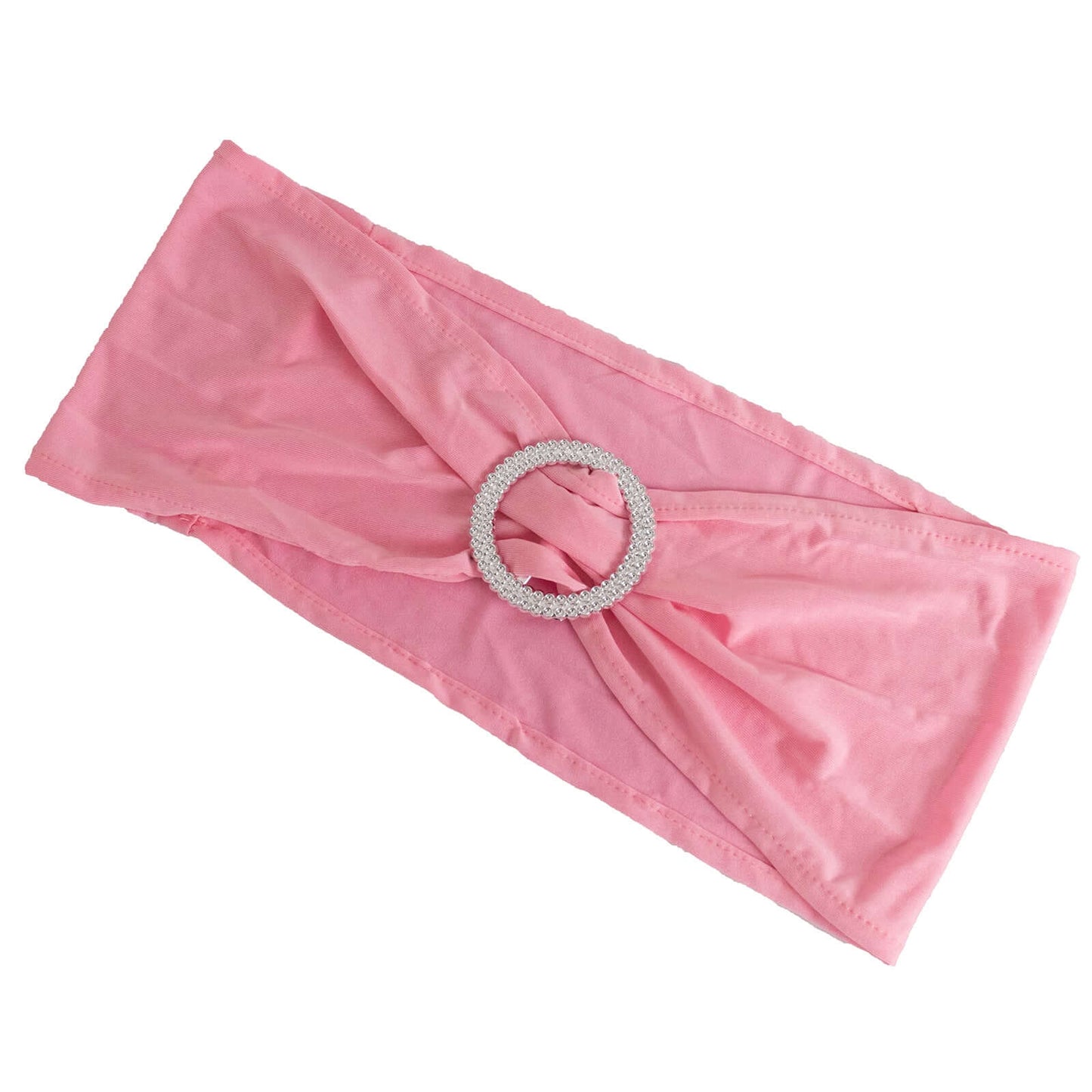 5 Pack Stretch Spandex Chair Sashes Pink - Reusable Chair Bands with Silver Diamond Ring Slide Buckle 5"x14"
