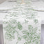 Polyester Table Runner 12"x108" White with Dusty Sage Green French Toile Floral Print Reusable Table DÃ©cor