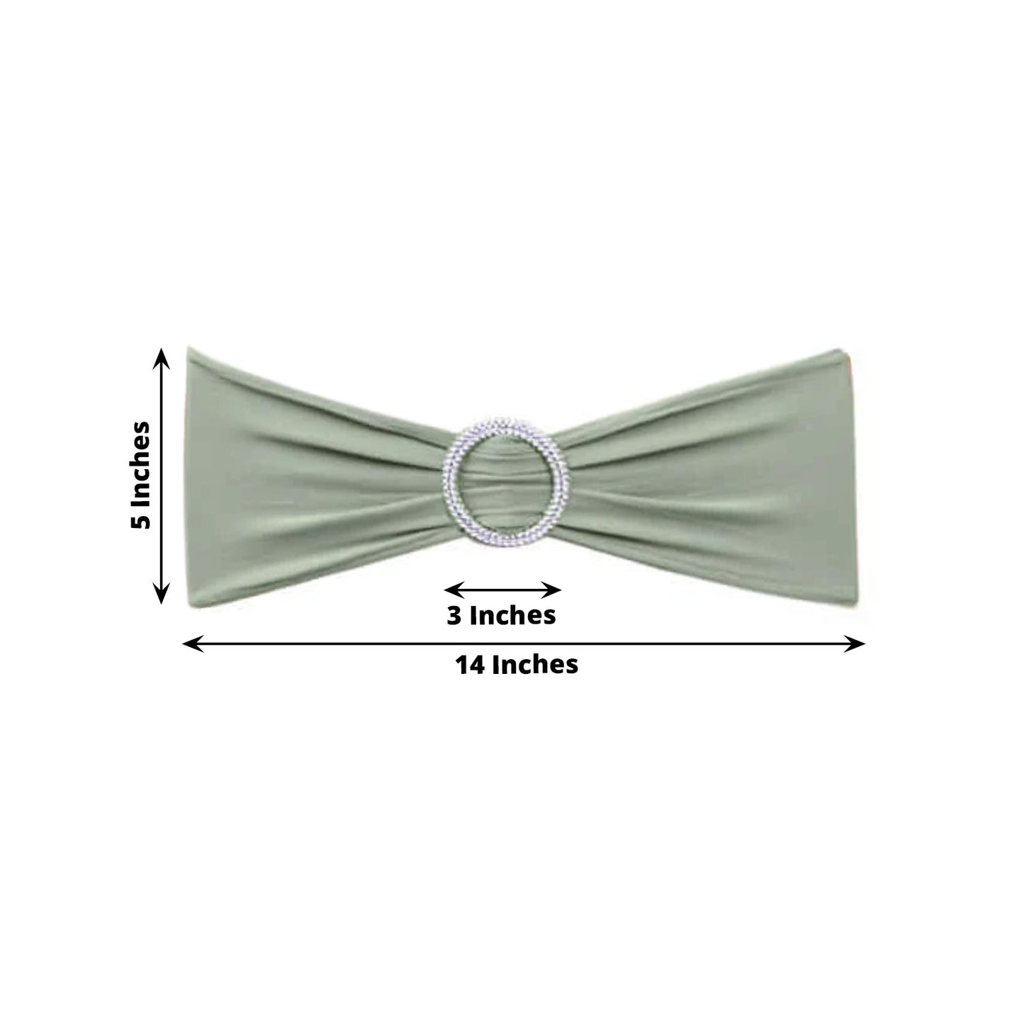 5 Pack Stretch Spandex Chair Sashes Sage Green - Reusable Chair Bands with Silver Diamond Ring Slide Buckle 5"x14"