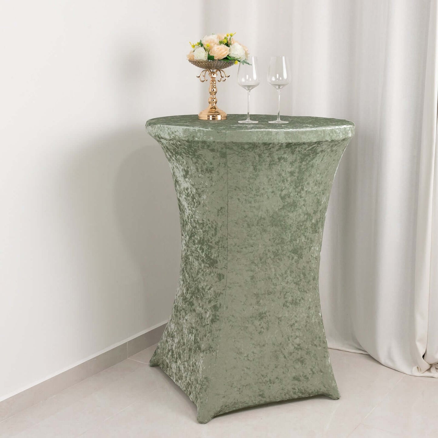 Crushed Velvet Spandex 30" Round Cocktail Table Cover Sage Green Smooth Highboy Tablecloth