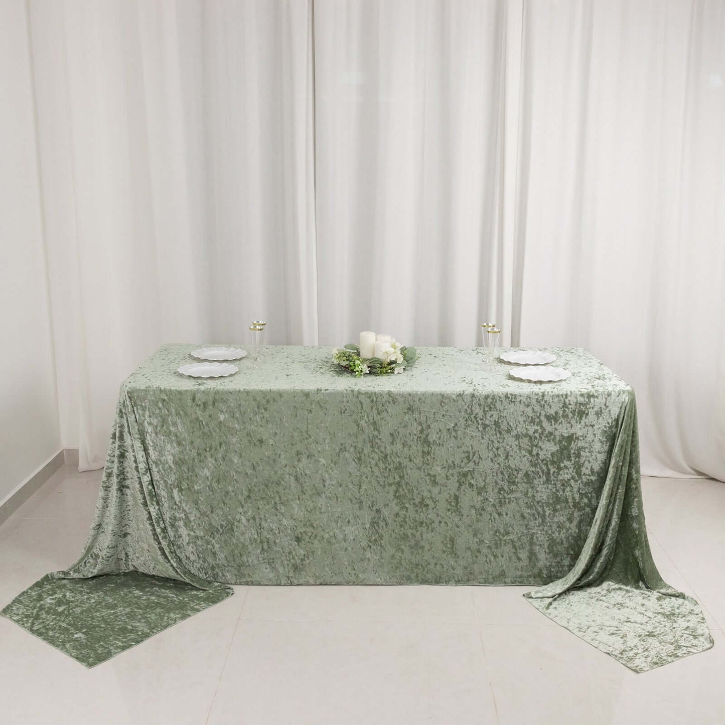 Premium Crushed Velvet 90"x156" Rectangle Tablecloth Sage Green - Reusable Soft Seamless Table Cover