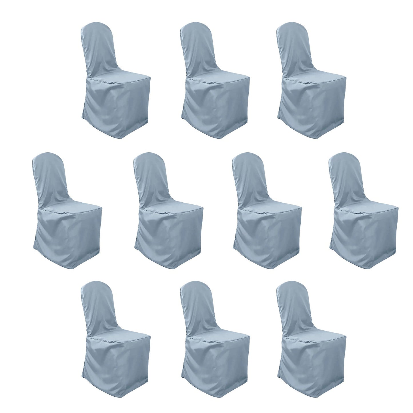 10 Pack Polyester Chair Cover for Banquet Chairs Dusty Blue - Stain-Resistant Reusable Slip-On Slipcover