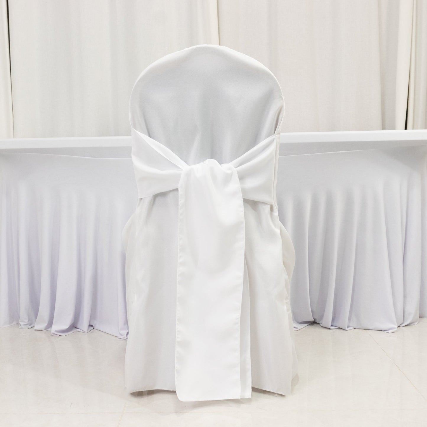 10-Pack Polyester Slip-On Banquet Chair Covers with Attached Sashes â€“ White Reusable Stain-Resistant Covers for Wedding & Event Decor