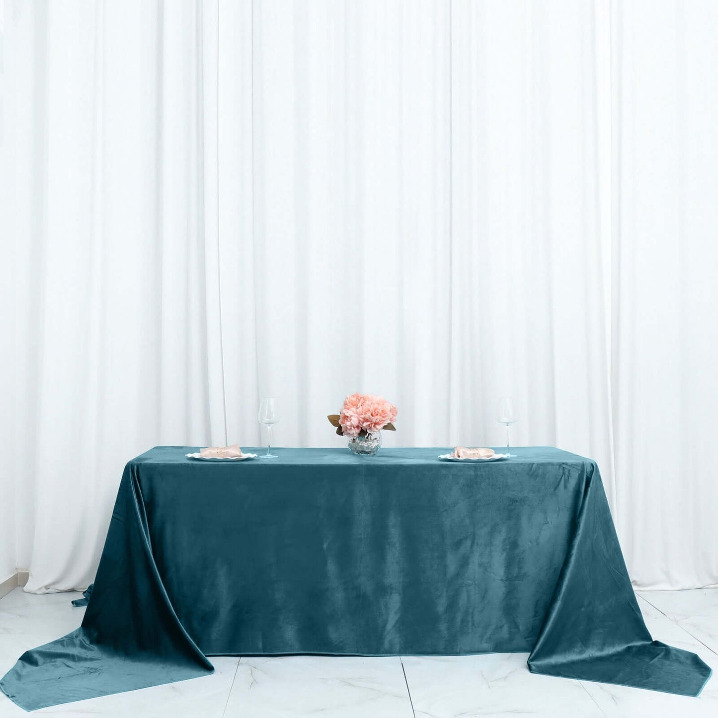 Premium Velvet 90"x156" Rectangle Tablecloth Peacock Teal - Reusable Soft & Seamless Table Cover