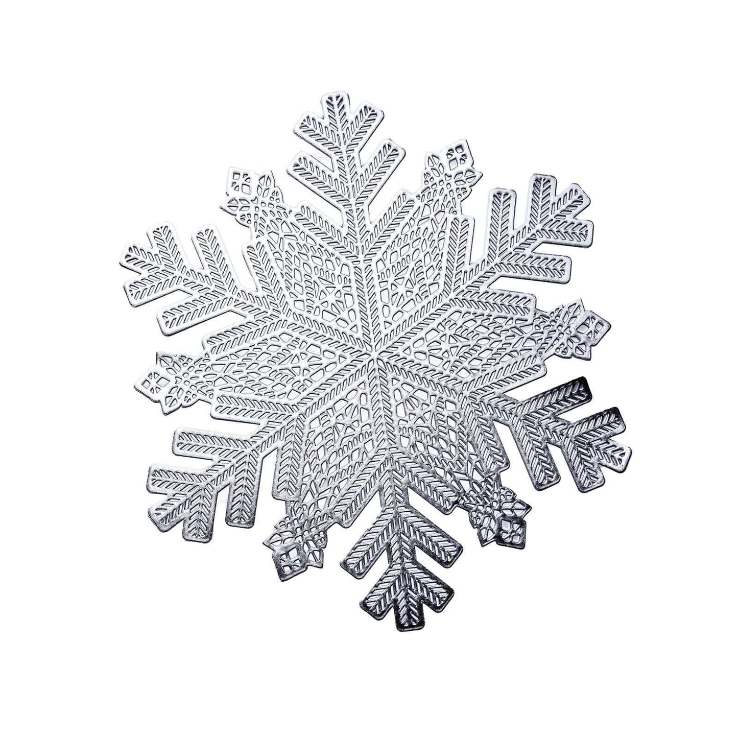 6-Pack Dining Table Mats Snowflake Design Silver - Vinyl Non-Slip Surface for Winter Decor 18"