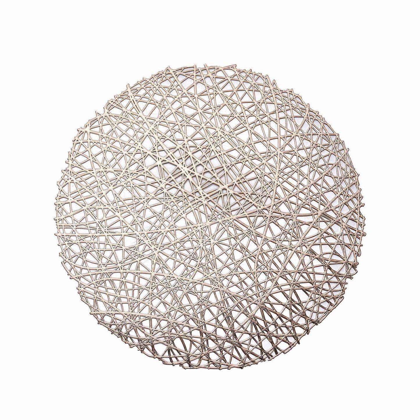 6-Pack Vinyl Placemats Champagne Woven Design - Durable Non-Slip Round Table Mats for Dining 15"