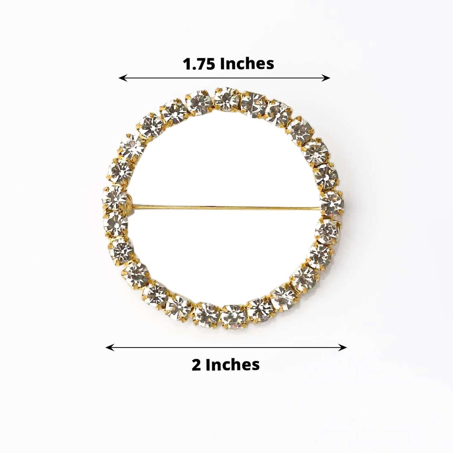 Rhinestone Chair Sash Band Buckle Gold 2" Circle Metal - Glittering Diamond Bow Pin for Chair Sashes & Wedding Decor
