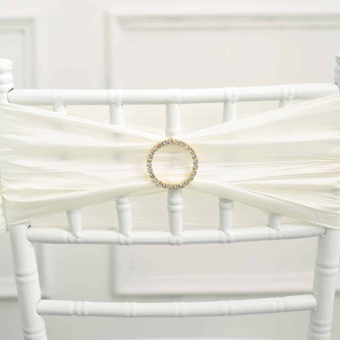 Rhinestone Chair Sash Band Buckle Gold 2" Circle Metal - Glittering Diamond Bow Pin for Chair Sashes & Wedding Decor