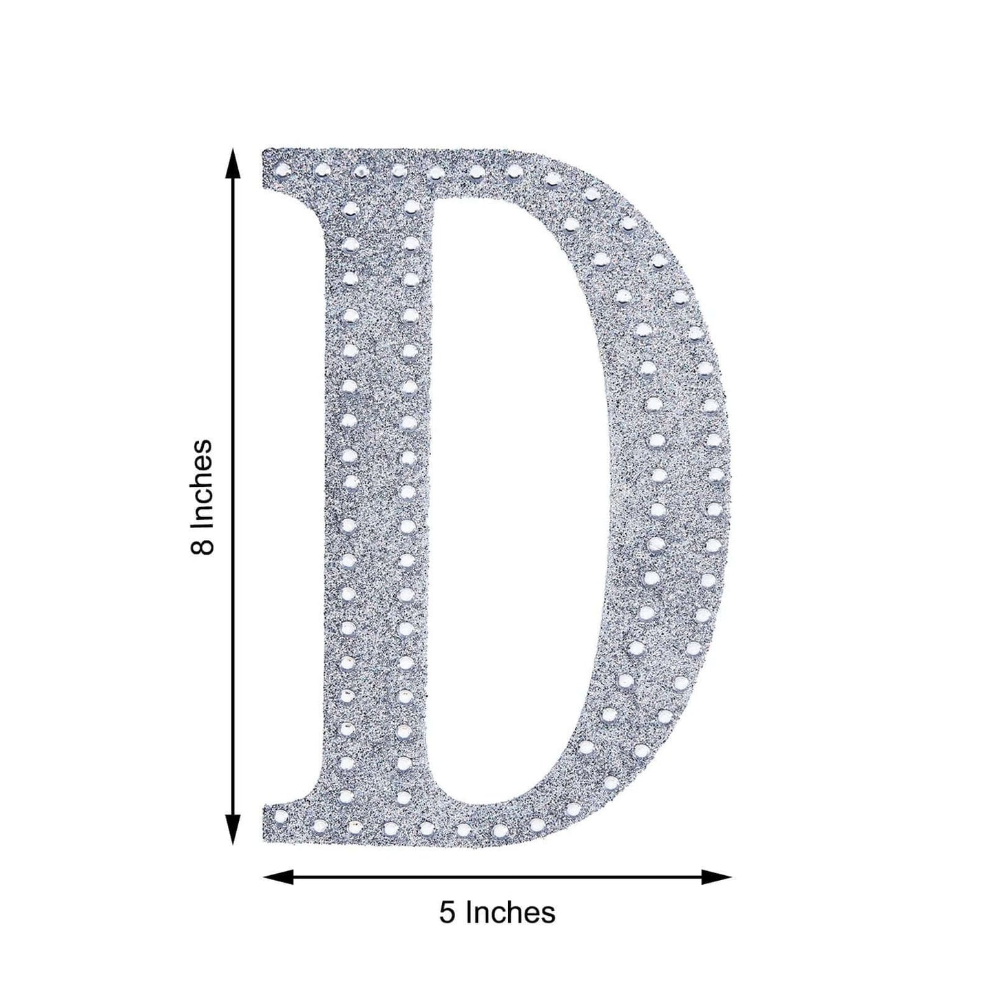 Decorative Rhinestone Alphabet "D" Letter Stickers, Glitter Adhesive Craft Letters Silver DIY Sparkle Embellishments 8"