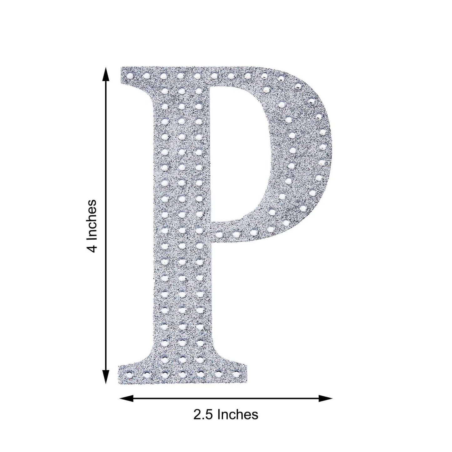 Decorative Rhinestone Alphabet "P" Letter Stickers, Glitter Adhesive Craft Letters Silver DIY Sparkle Embellishments 4"
