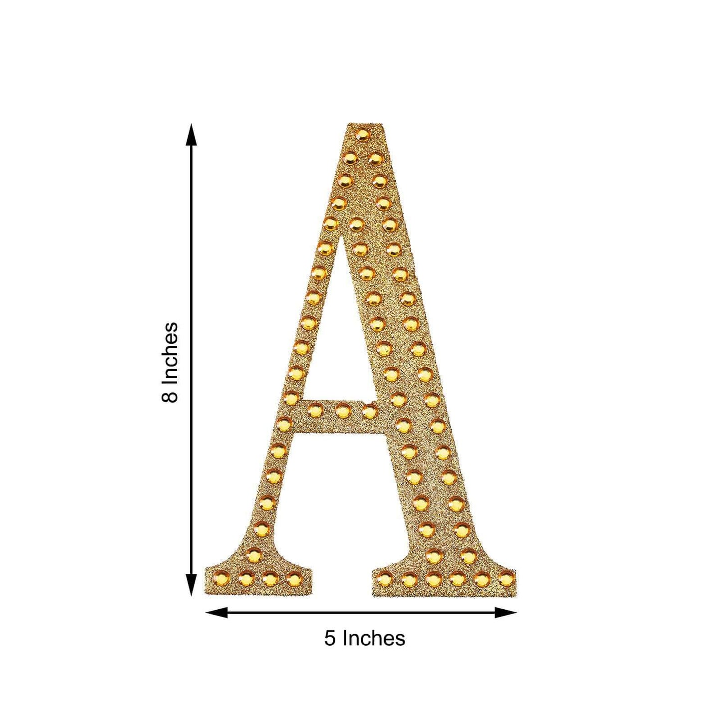 Decorative Rhinestone Alphabet "A" Letter Stickers, Glitter Adhesive Craft Letters Gold DIY Sparkle Embellishments 8"