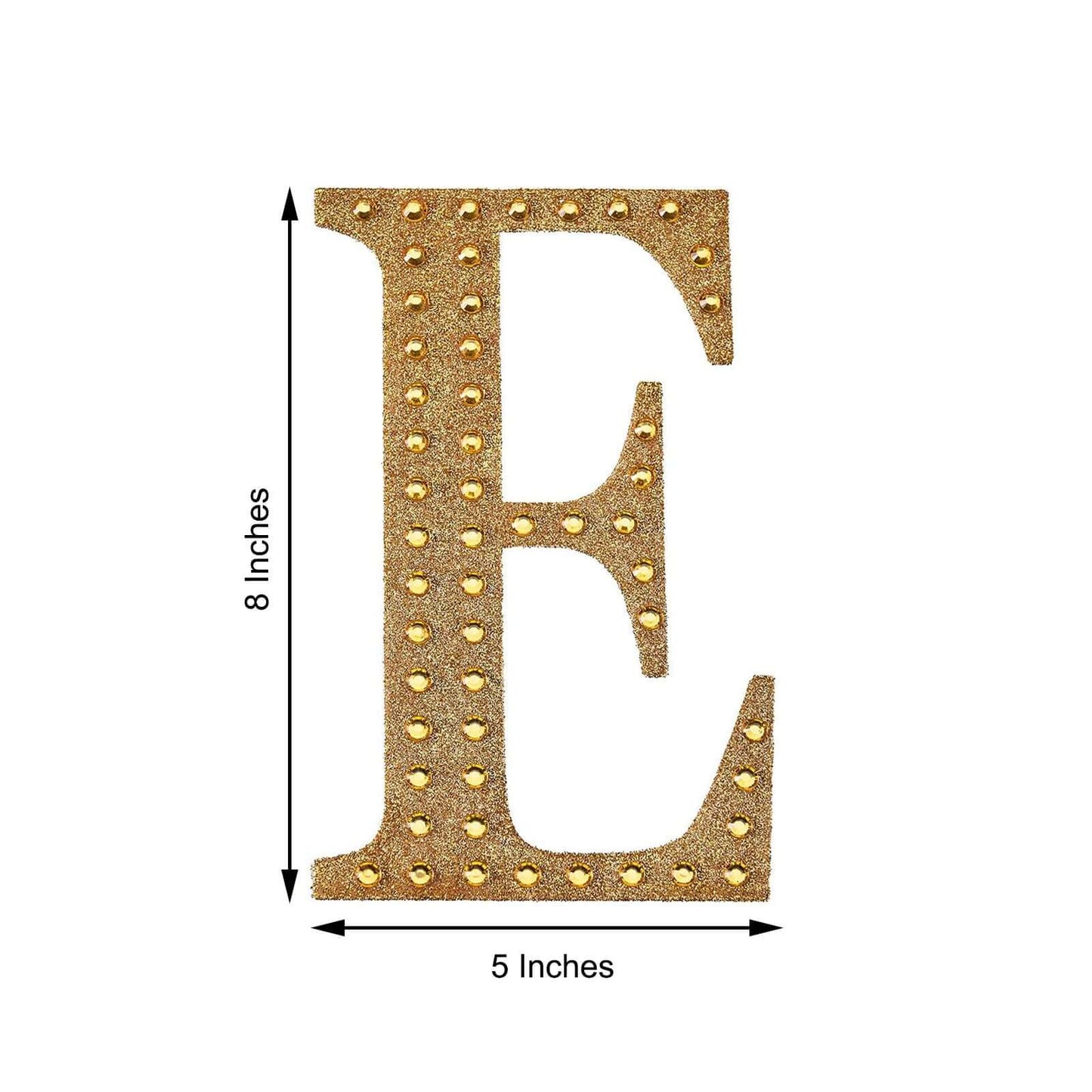 Decorative Rhinestone Alphabet "E" Letter Stickers, Glitter Adhesive Craft Letters Gold DIY Sparkle Embellishments 8"
