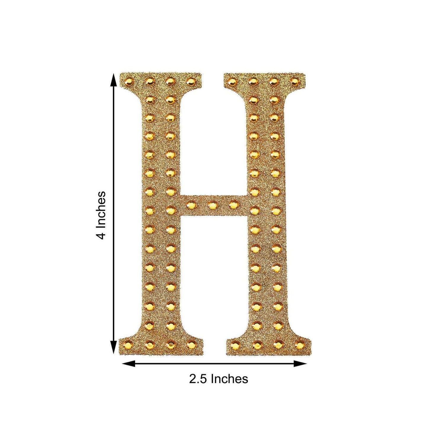 Decorative Rhinestone Alphabet "H" Letter Stickers, Glitter Adhesive Craft Letters Gold DIY Sparkle Embellishments 4"
