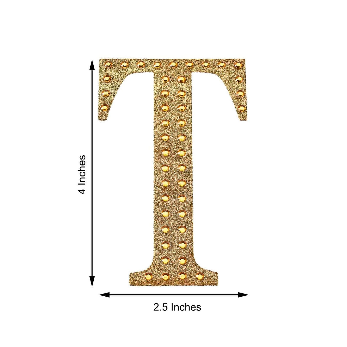 Decorative Rhinestone Alphabet "T" Letter Stickers, Glitter Adhesive Craft Letters Gold DIY Sparkle Embellishments 4"