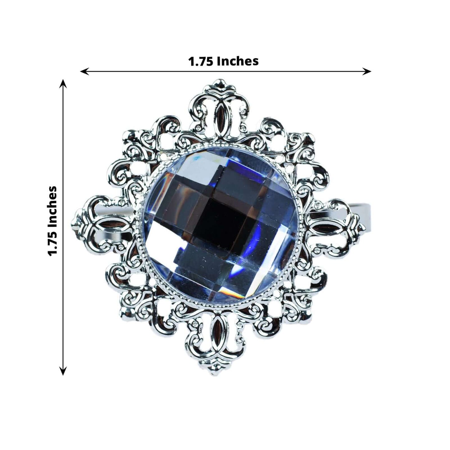 6 Pack 2" Silver Metal Clear Crystal Rhinestone Napkin Rings, Diamond Bling Napkin Holders