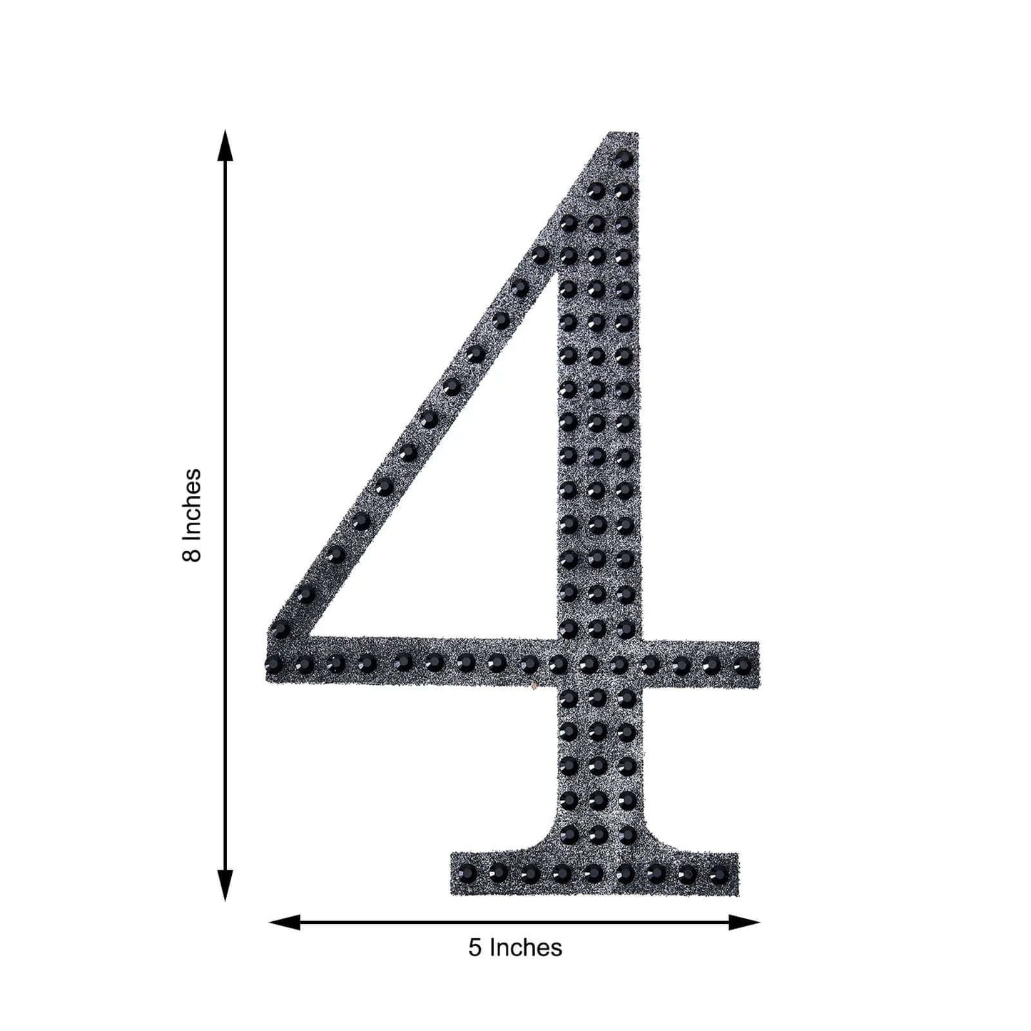 Decorative Rhinestone Number "4" Stickers, Glitter Adhesive Craft Numbers Black DIY Sparkle Embellishments 8"