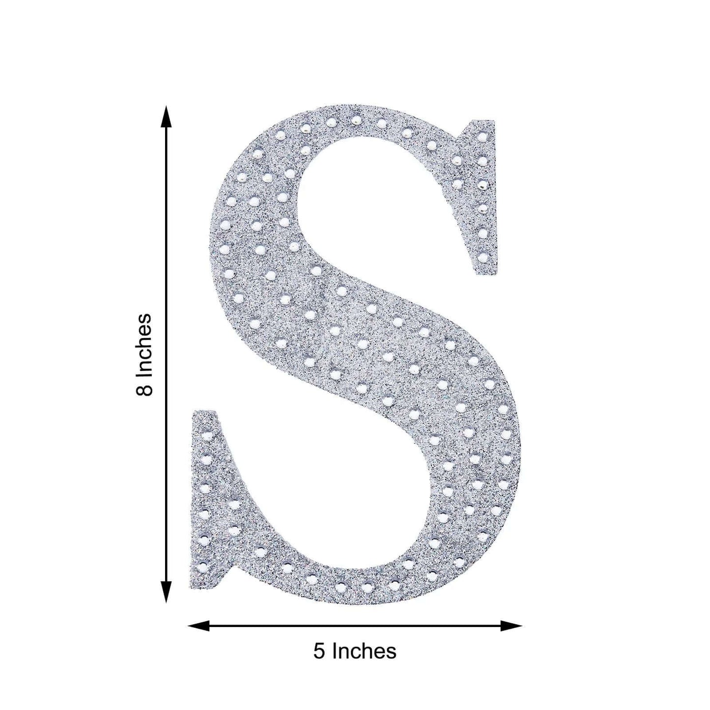 Decorative Rhinestone Alphabet "S" Letter Stickers, Glitter Adhesive Craft Letters Silver DIY Sparkle Embellishments 8"