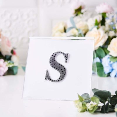 Decorative Rhinestone Alphabet "S" Letter Stickers, Glitter Adhesive Craft Letters Black DIY Sparkle Embellishments 4"