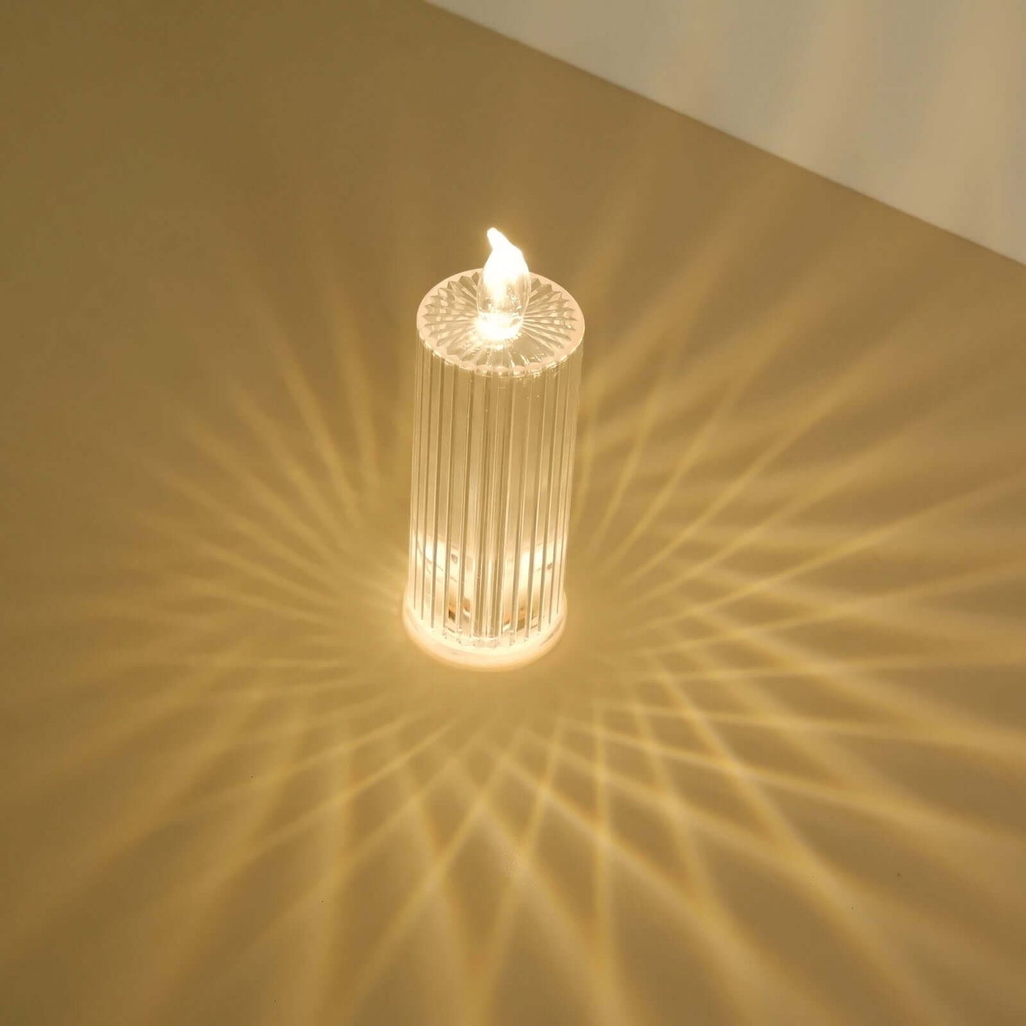 3-Pack LED Flameless Candle Lamps Diamond Acrylic Design Clear Warm White - Battery Operated Pillars 6"