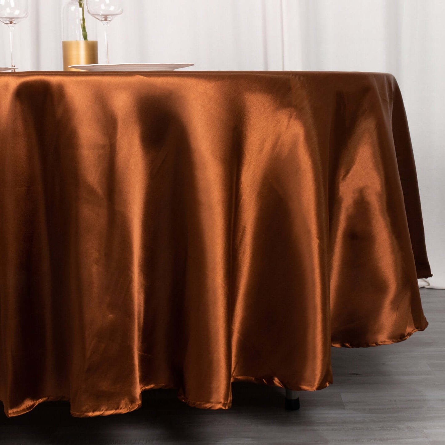 Satin 108" Round Tablecloth Cinnamon Brown - Smooth and Lustrous Table Cover