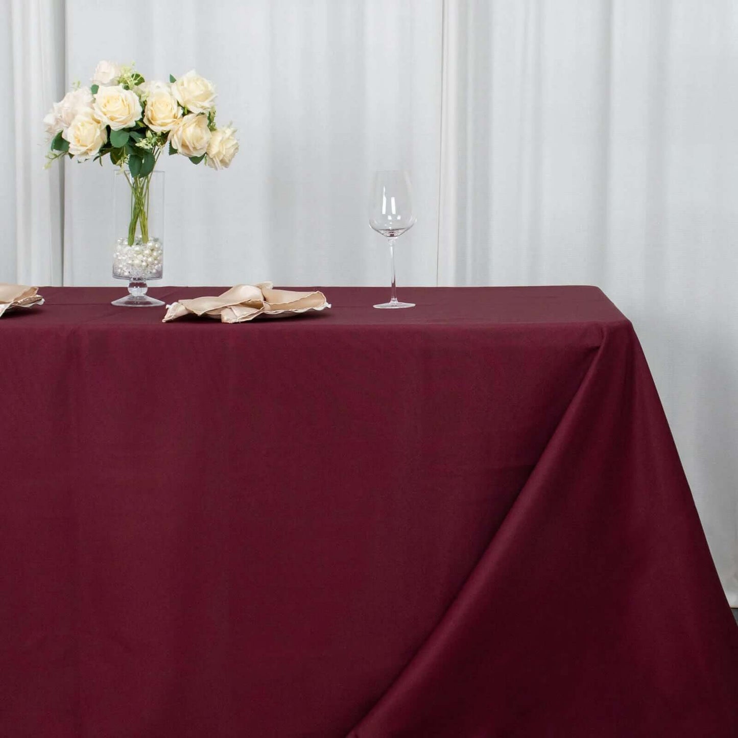 Premium Polyester 90"x132" Rectangle Tablecloth Burgundy - Seamless 220GSM Stain-Resistant Table Cover