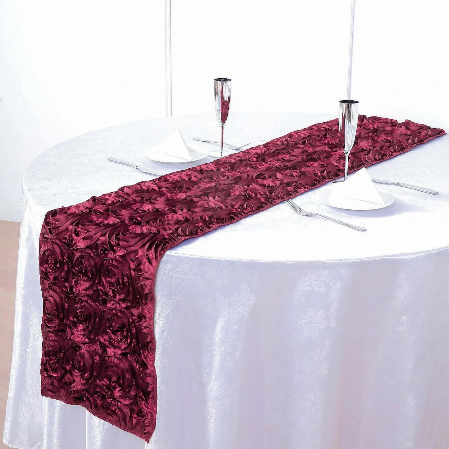 Rosette Satin 14"x108" Table Runner Burgundy - Grandiose Design