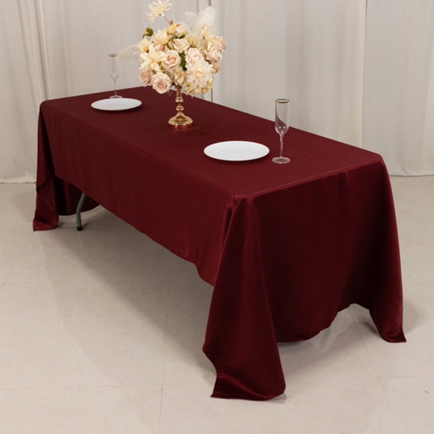 Lamour Satin 60"x126" Rectangle Tablecloth Burgundy - Soft & Silk-Like Table Cover