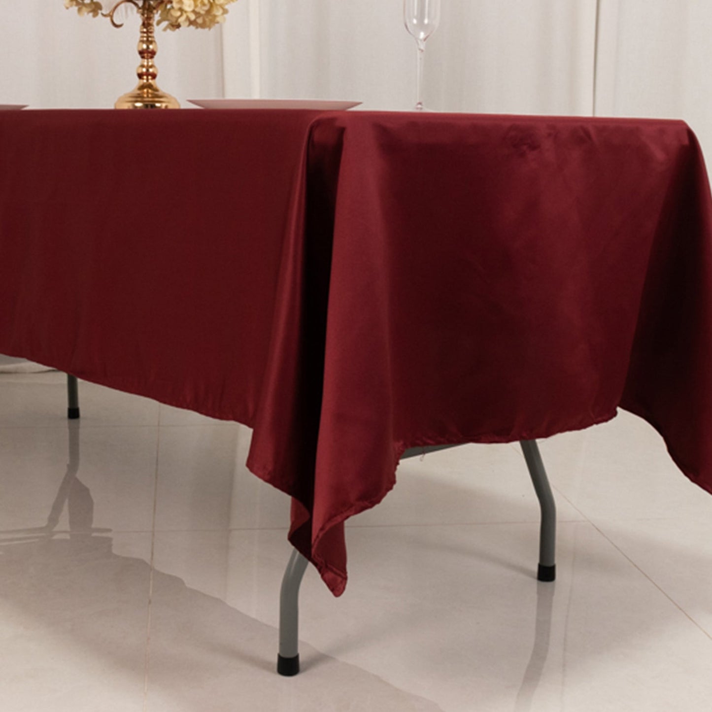 Lamour Satin 60"x102" Rectangle Tablecloth Burgundy - Durable & Silky Soft Feel Table Cover