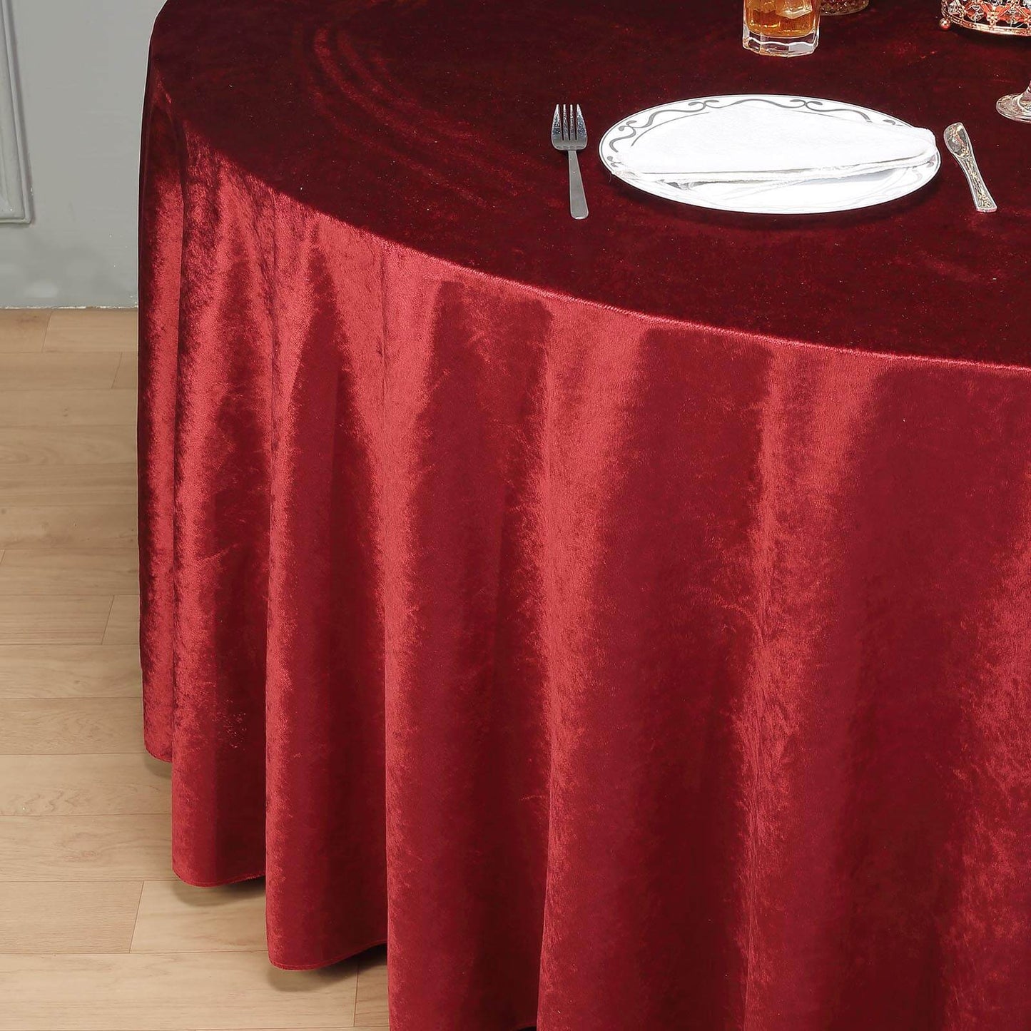 Premium Velvet 120" Round Tablecloth Burgundy - Reusable Soft & Seamless Table Cover